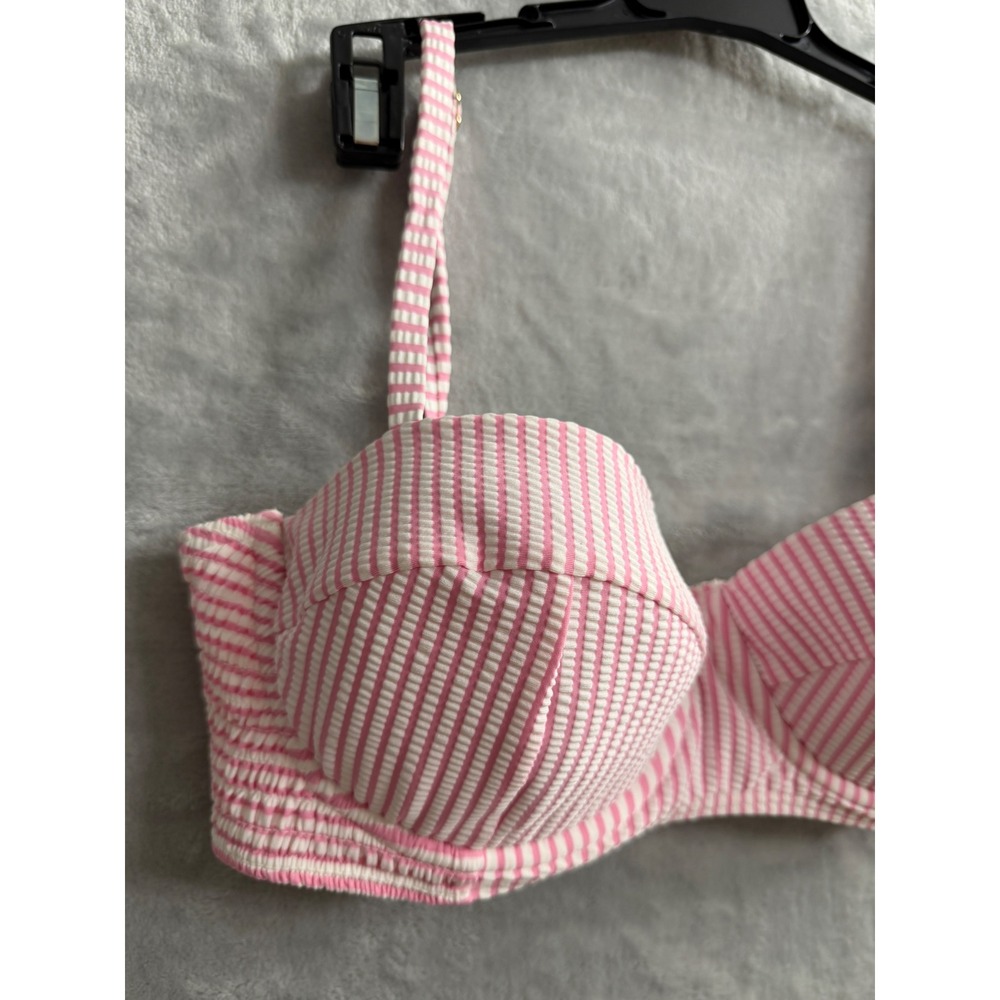 Kate Spade Pink White Seersucker Stripe Underwire Balconette Bikini Top Sz XL - Picture 4 of 9